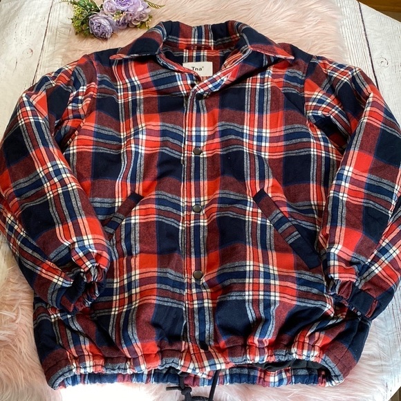 Aritzia TNA Red Plaid Oversized The Coaches Jacket sz 1 - Picture 1 of 12